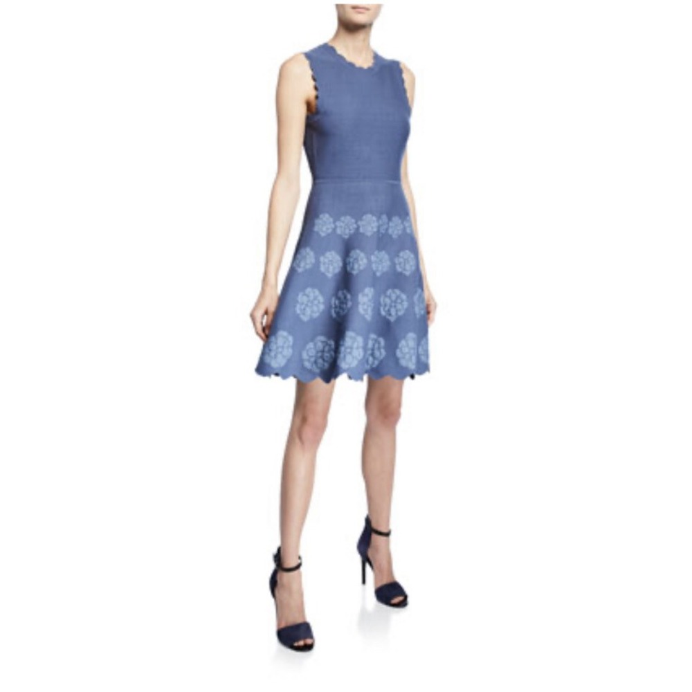 Kate Spade Flora Scalloped Hem Knit Sleeveless Sweater Dress Blue Small